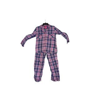 Victorias Secret Womens Plaid Long Sleeve Button-Up Pajama Set Size S Pink/Navy